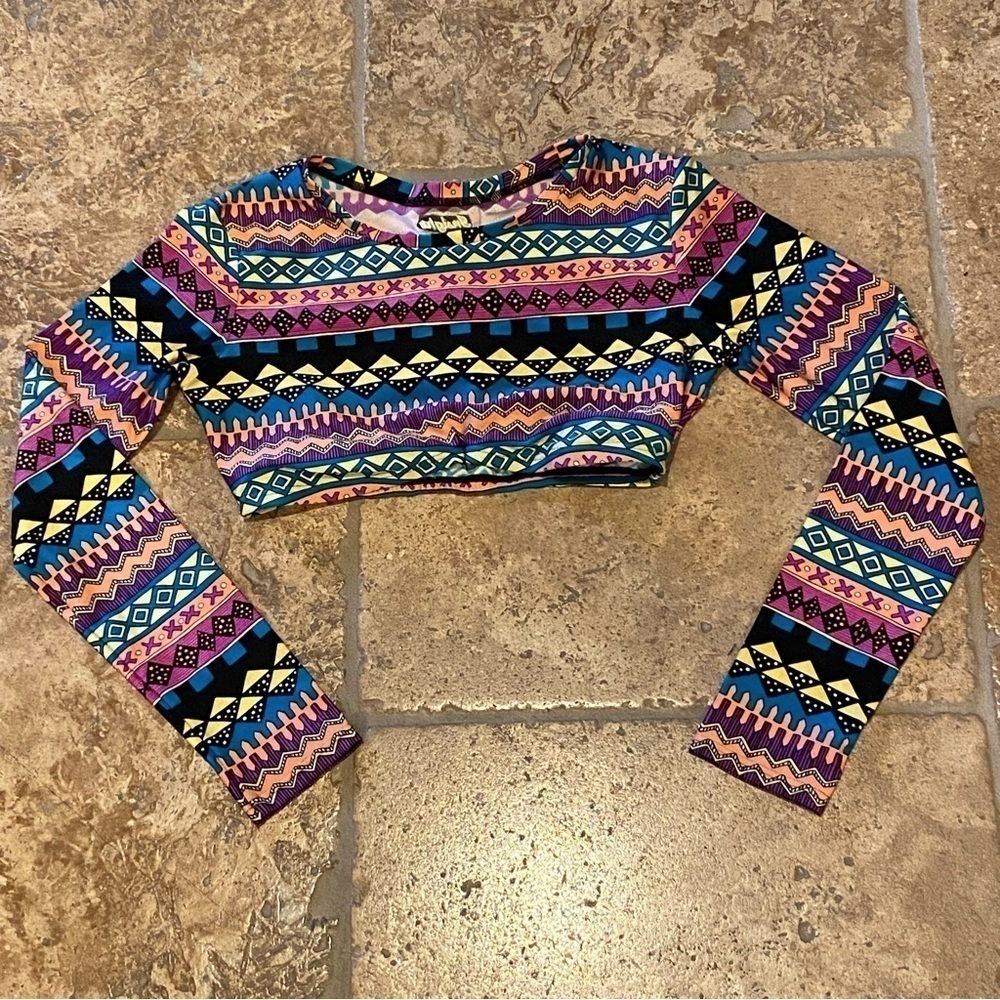 INSIGHT Women Multicolor Patterned Cropped Long Sleeve Top Size XS/S